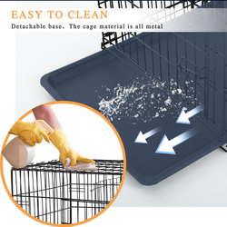 Dog Wire Cage 48 inches Reinforced Dog Crate Collapsible Pet Cage with Double Doors Leak Proof Plastic Tray Outdoor Indoor Portable for Pets Cats and