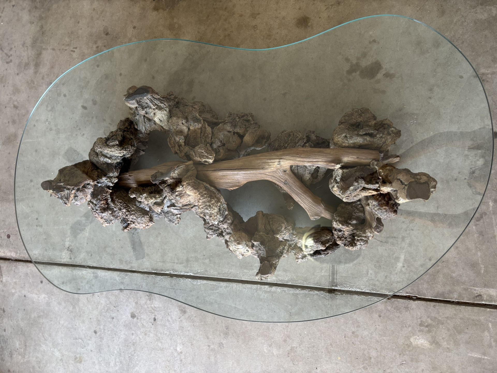 Elegant Driftwood Glass Top Coffee Table