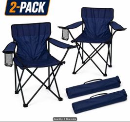2-Pack Portable Folding Camping Chairs with Armrests, Mesh Cup Holders And Carry Bags for Camping, Beach, Picnic, Fishing, And Sports, Black Or Navy B