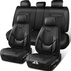 CAR PASS Luxury Nappa Leather Car Seat Covers Full Set, Lumbar Support Seat Covers for Car 5 Seats, Waterproof Car Seat Protector, Automotive Seat Cov