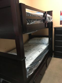 Pinewood Bunk Bed Twin over Twin. mattresses Included