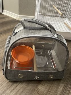 Carrier Travel Cage with Perch, Tray and Breathable Clear Window – Gray $15
