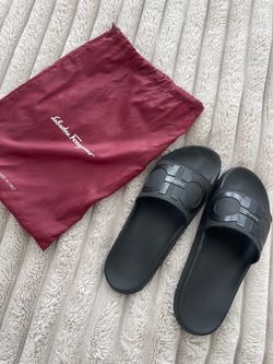 Salvatore Ferragamo Black Rubber Slides