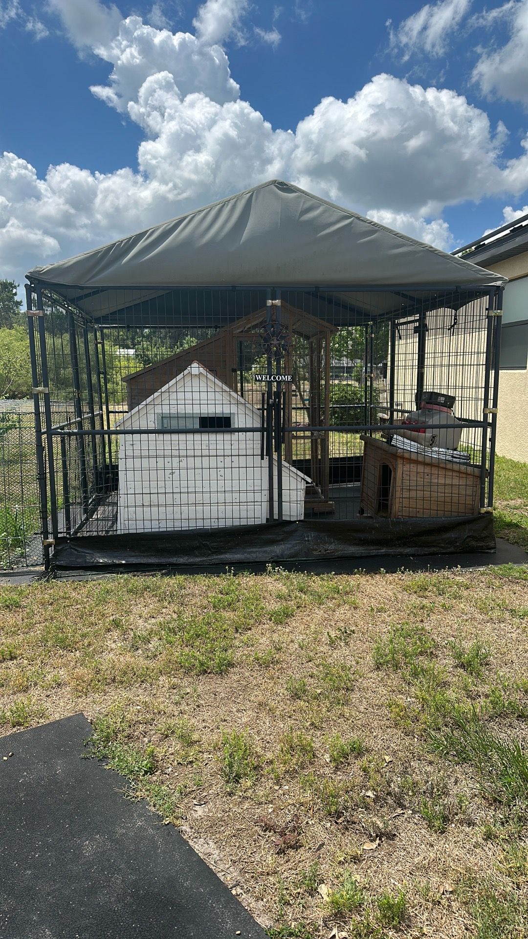 Rust Resistant New 10’ X 10’ Two Door Access - Kennel Complete w/ New Top Frame & Canvas with two optional opening for Kennel on two sides