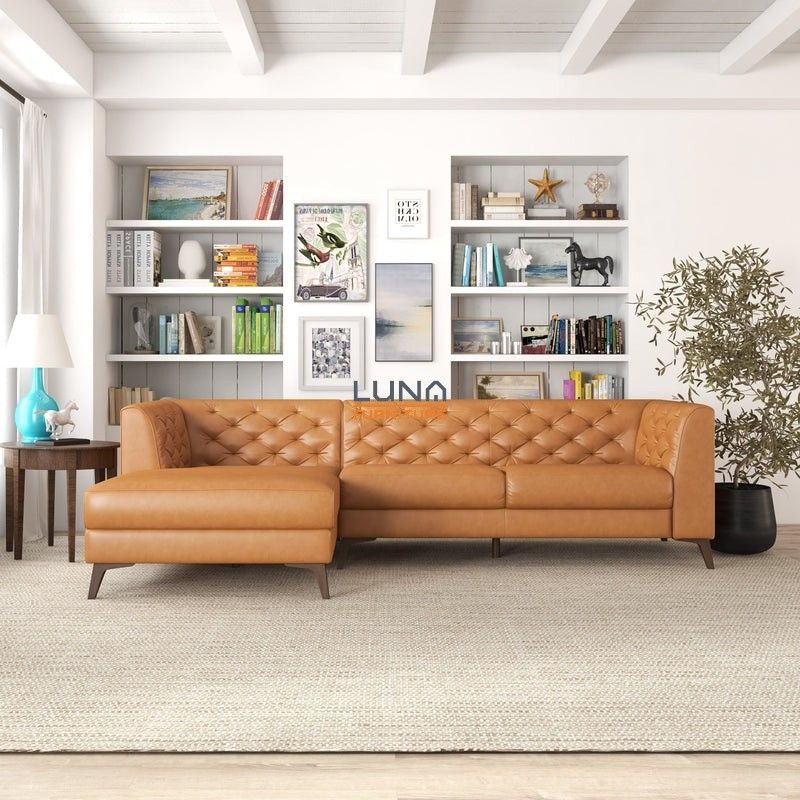 Fargo Tan Leather LAF Sectional

