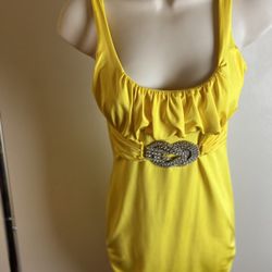 Yellow Dress With Bedazzled Belt Like Accent 
