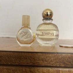 Vtg Avon Tasha Mini .33oz + Gloria Vanderbilt Swan Splash Empty Bottle