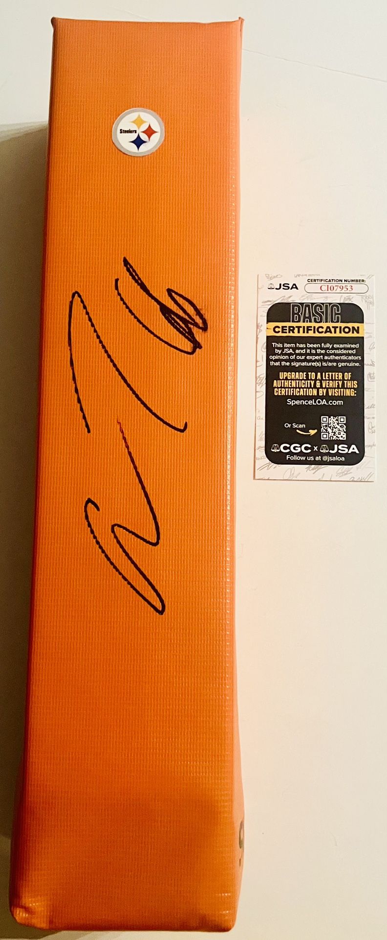 ALAN FANECA SIGNED AUTOGRAPHED PITTSBURGH STEELERS TOUCHDOWN PYLON JSA COA RARE!
