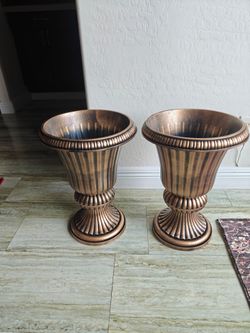 2, , urn planters. Brass color
