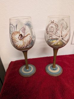 Hand-Painted Coastal Wine Glasses Set of 2