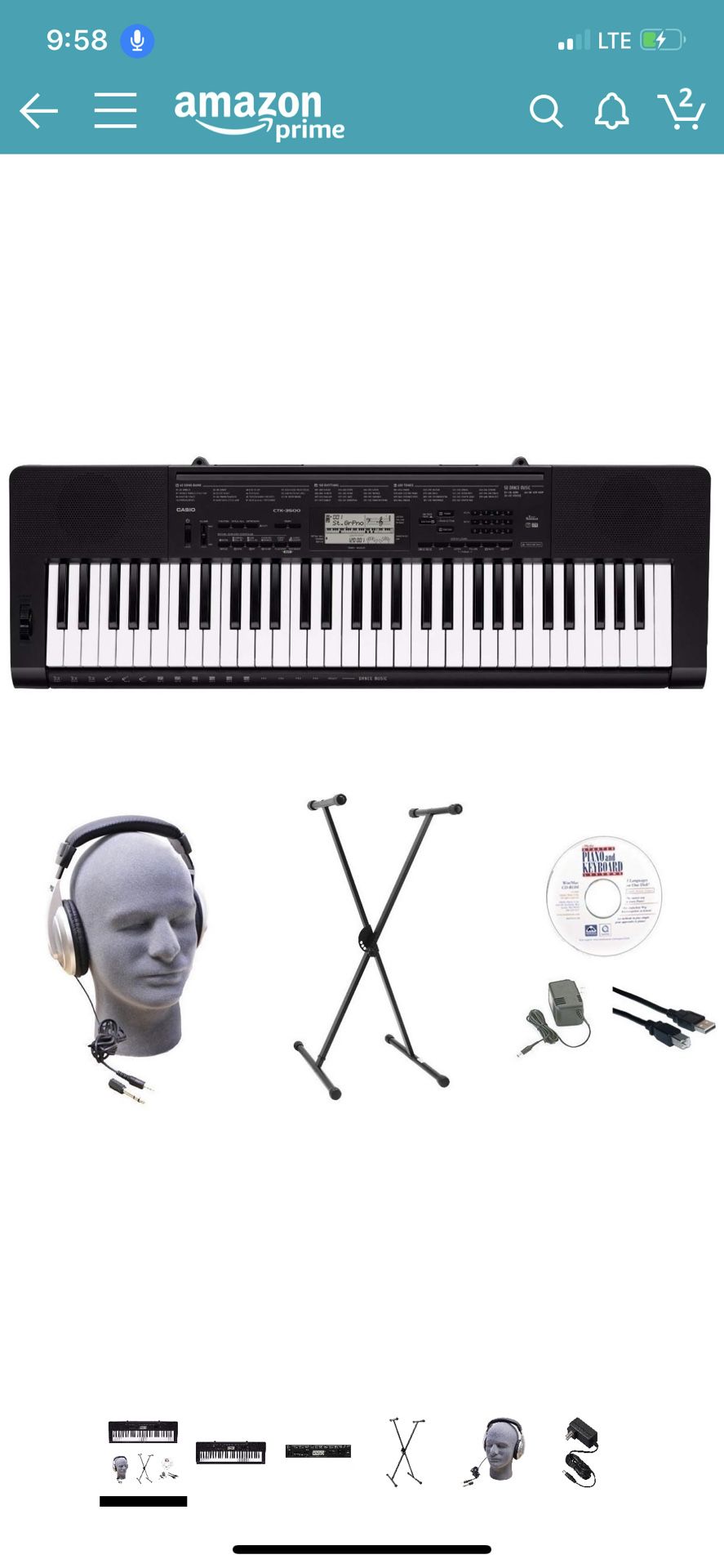 Casio keyboard with headphones and stand