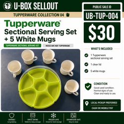 UB-TUP-004 - Tupperware  Sectional Serving Set + 5 White Mugs
