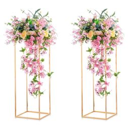 NUPTIO Gold Stands For Centerpieces, Geometric Column, 31.5" Tall, 2 Pcs