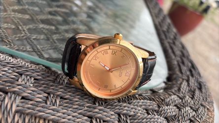 Flud Rose Gold Tone Watch with Black Leather Strap- Needs A Battery