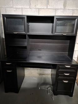 Dark Wood Computer Desk with Hutch $200