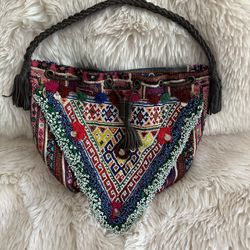 Indian Beaded Bag With Leather Strap