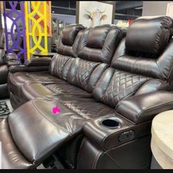Dark Brown Look Of Leather Powe Reclining Sofa💥 Brand New✅