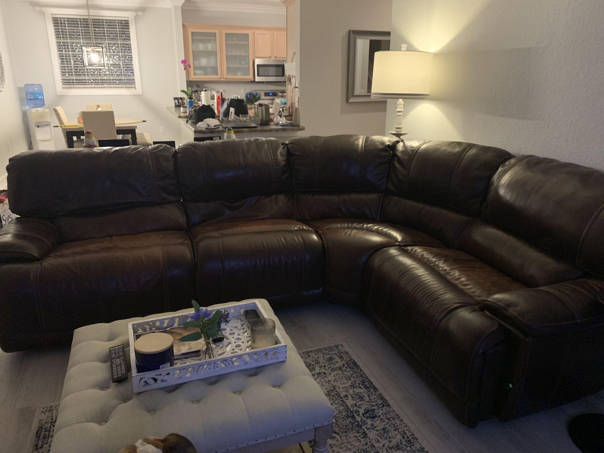Macy’s sectional leather couch with end recliners