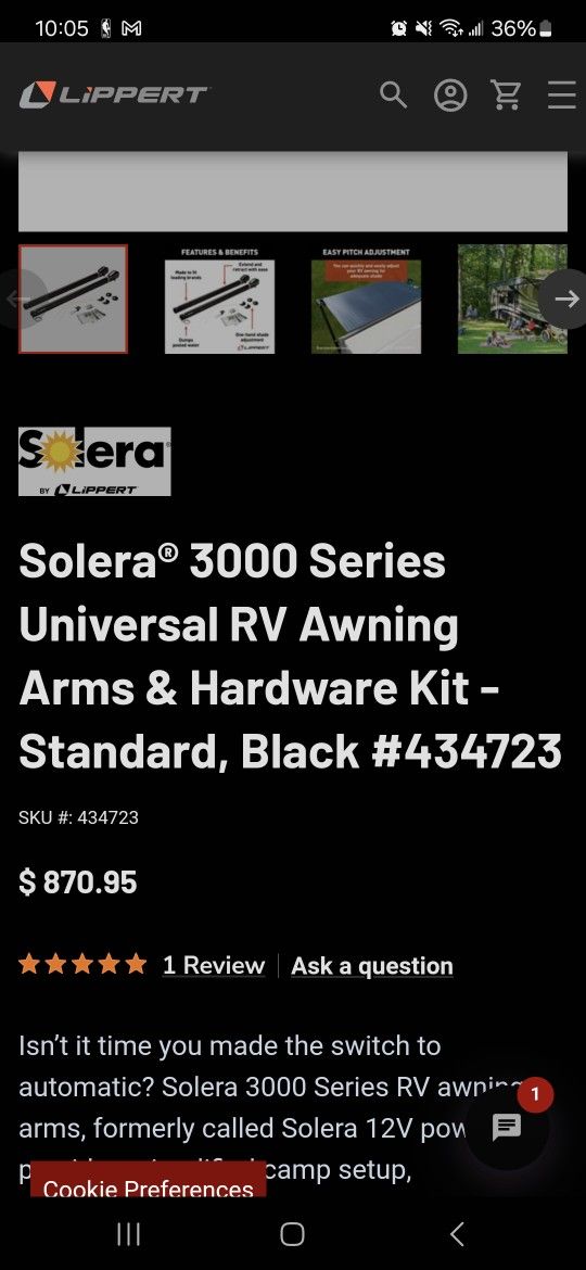 58" 12v Solera Awning Arms