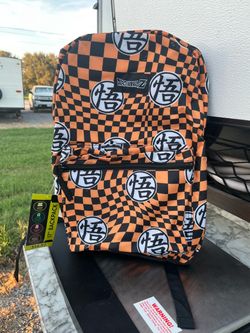 Dragon Ball Z Backpack NWT Kanji Full Size Book Bag 17"x12" Orange Black Laptop