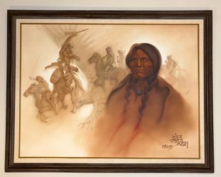 Large Original Lisandro Lopez Baylon Southwestern Native American Painting (1981) – 48x38 Framed