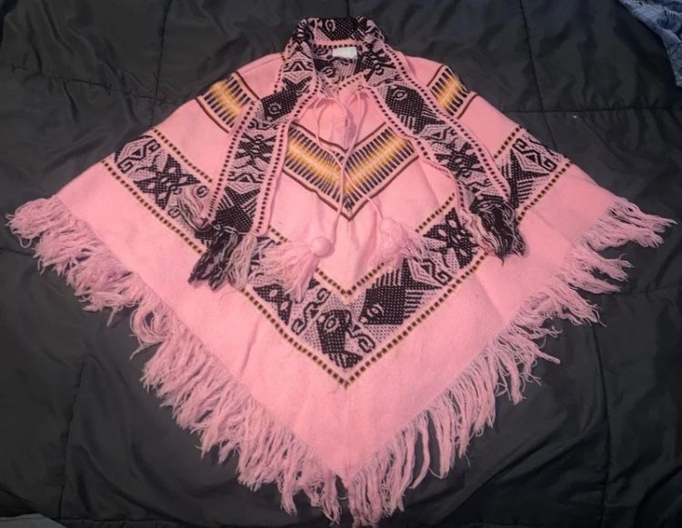 Native Andes Girls Tassle Poncho wool/cotton Made in Ecuador