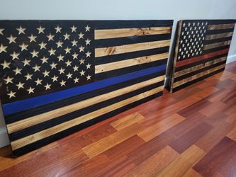 Hand Made Custom Wooden US American FLAGS- Police, Fire, Military Veteran