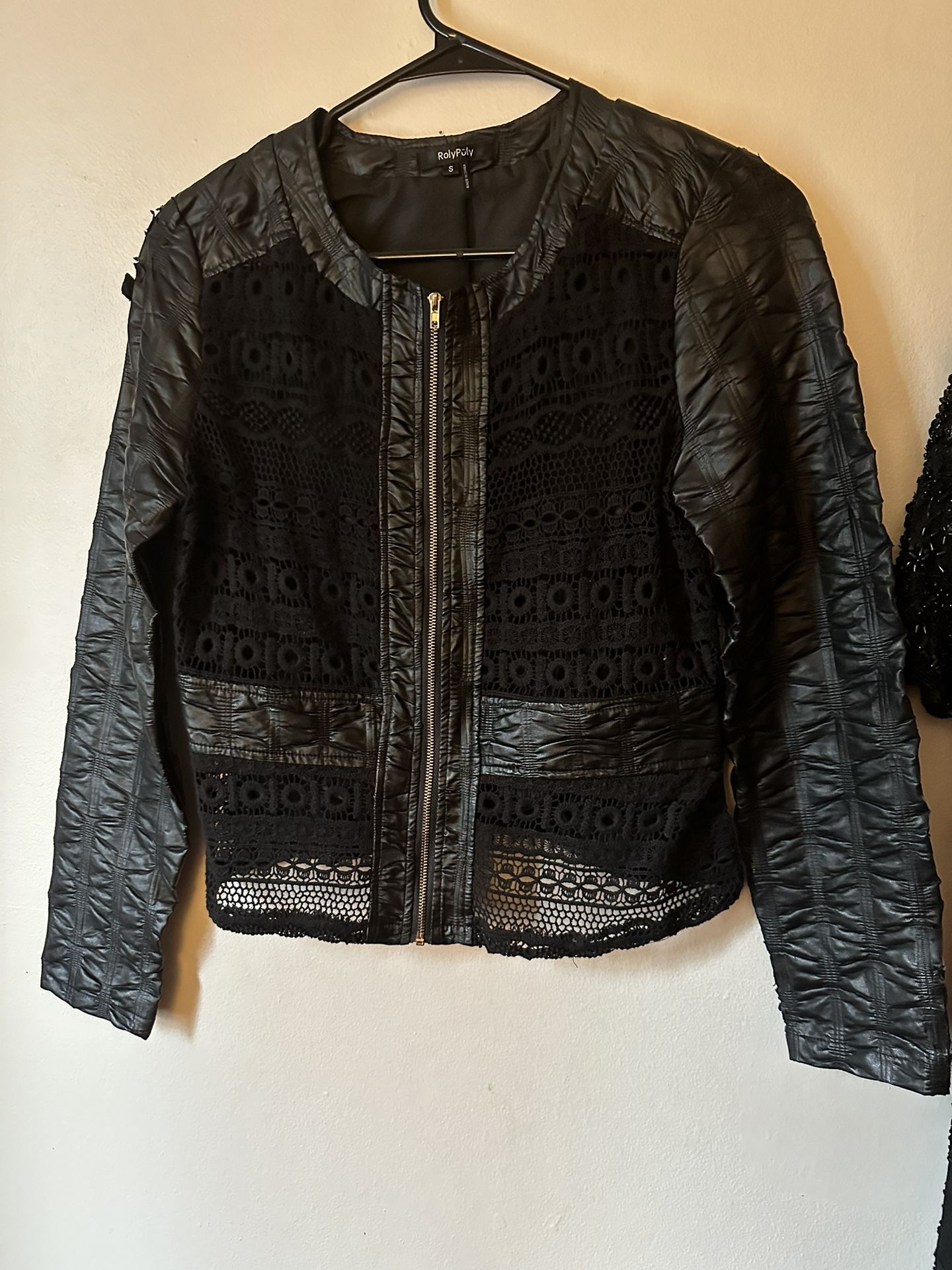 Roly Poly Faux Leather Lace Crochet Style Goth Jacket Size Small