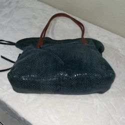 Sirial Snakeskin Large Tote Purse Bag Green Tan Hobo 