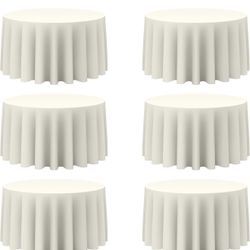 BRILLMAX 6 Pack Ivory Round Tablecloths 120 Inch for 60” Tables - 150 GSM Polyester Fabric, Floor Length Drop, Water, Stain & Wrinkle Resistant