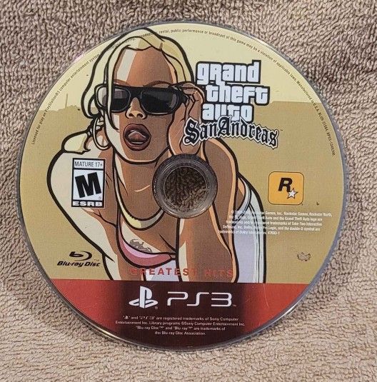 GRAND THEFT AUTO SAN ANDREAS (2004 PS3) GTA DISK ONLY ACTIO SONY PLAYSTATION 3 VIDEO GAME DISC