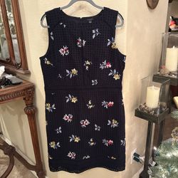 ANN TAYLOR Black Eyelet Floral Embroidery Lined Sheath Dress Size 18 Tall
