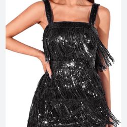 Women Sequin Fringe Tassel Evening Party Dress
