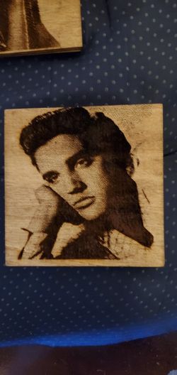 Laser Engraved Of Elvis Presley On Stained Wood. Comes In Set Of 4 Pcs.