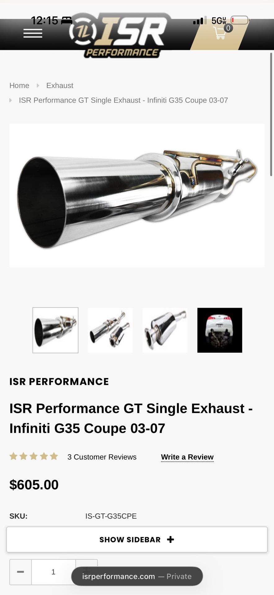 ISR single exit exhaust for g35 coupe