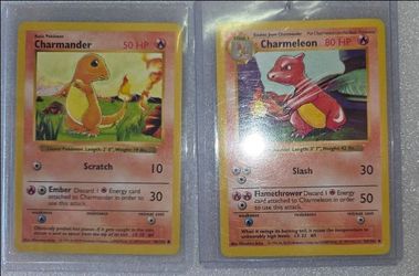 Pokemon cards Shadowless base Charmander Charmeleon NM