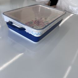 Keepsake Floral 7" x 10" Ceramic Baking Dish with Lid, New in Box