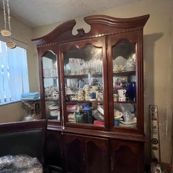 China Cabinet And Matching Dining Table Set With 6 Chairs