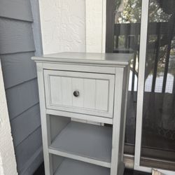 Gray Nightstand / Side Table with Drawer & Shelves