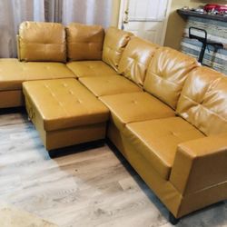 Leather Couch, Chase, Storage Ottoman 