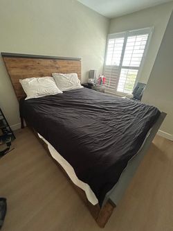 Queen Bed Frame with Wood Headboard