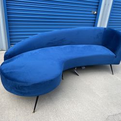 Brand New Contemporary Style Blue Velvet Sofa.  Retails For Over $1300