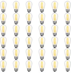 36 Pack S14 LED Bulbs for Outdoor String Lights, Shatterproof Replacement Edison Bulbs for Patio String Lights Outdoor Waterproof, Warm White 2200K, D