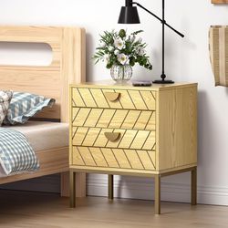 2-Drawer Nightstand End Table, Wood And Metal, New 