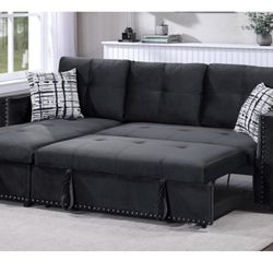 Black Sectional With Pull Out Bed Brand New