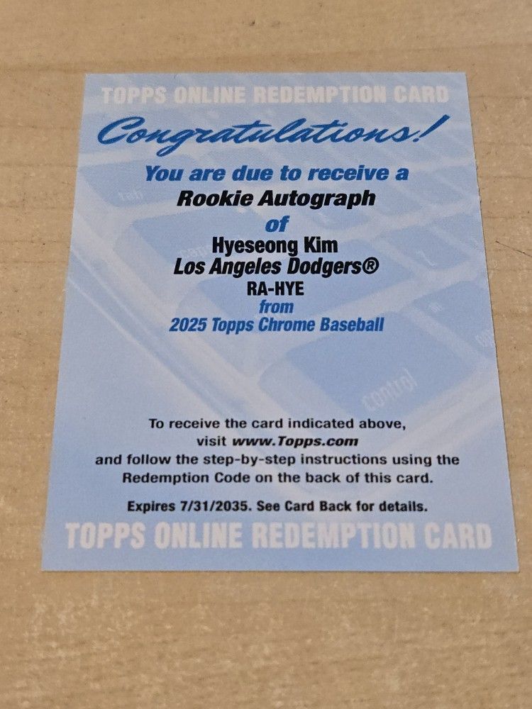 Hyeseong Kim Auto Redemption 2025 Topps Chrome