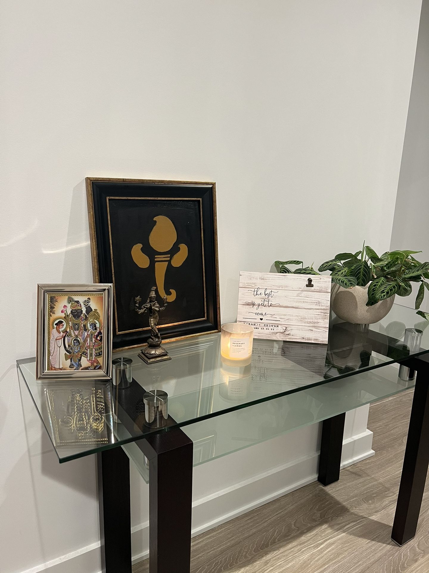 Glass entry table $200