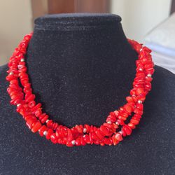Vintage Necklace With Coral Stone 