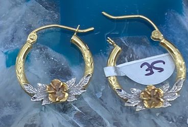 $275 Three Tone Yellow White and Rose Gold Flower Hoop Earrings