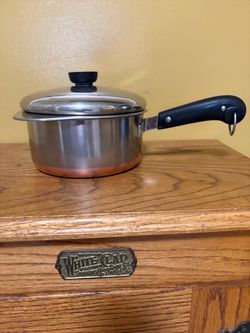 Vintage 2Qt Revere Ware Copper Bottom Saucepan with Double Boiler Insert and Lid. B